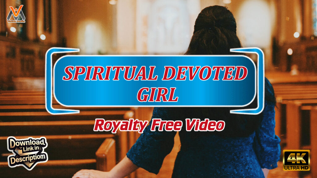 Royalty free video of a devoted girl praying alone in church with candles and soft cinematic lighting – emotional Christian footage