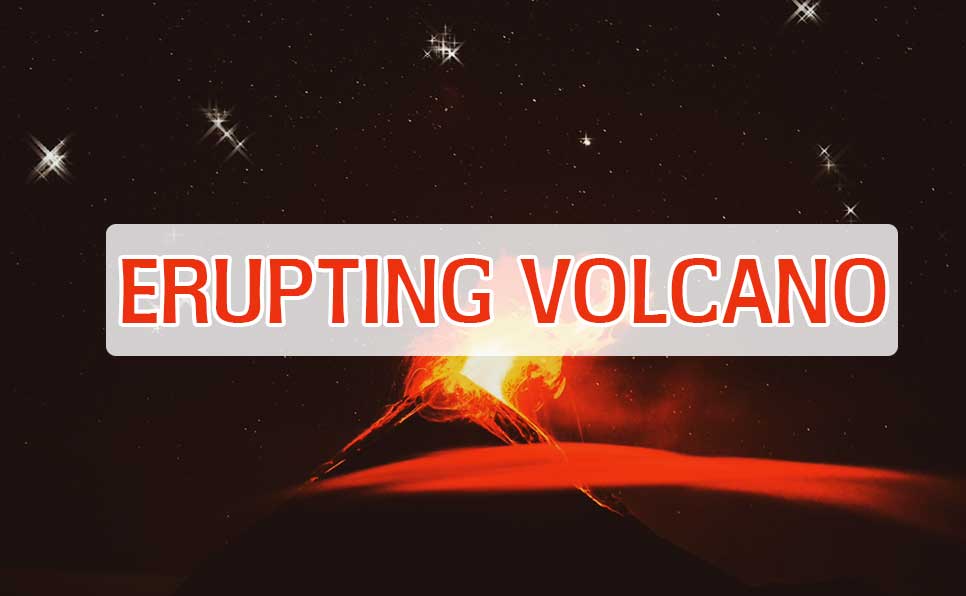 4K stock footage of mesmerizing volcanic eruption beneath a starry cosmic sky with glowing molten lava and cinematic visuals
